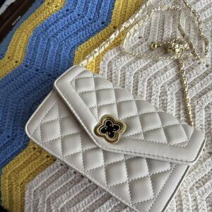Neiman Marcus White Quilted Leather Crossbody Bag